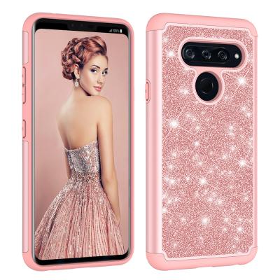 China Flip Wallet Case Glitter Phone Case For LG V40 thinQ Dual Layer Shockproof Case For LG V40 Q7 Stylo 4 Case for sale