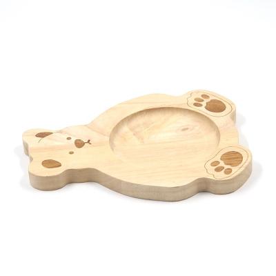 China Sustainable Bear Shaped Bamboo Dishes , Eco - Friendly Bamboo Baby Dish Toddler Plates Suction Dishes For Babies , Baby Stay Put Feeding Dish for sale