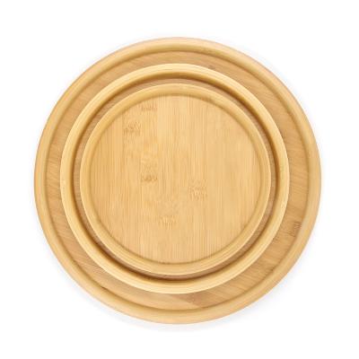 China Best Selling Sustainable Round 3Pack Bamboo Dishes, Cheese Plates Coffee Tea Serving Trays Fruit Trays Party Dinner Plates Sour Candy Tray for sale