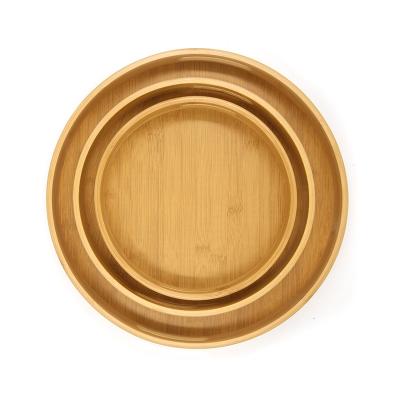 China Sustainable natural bamboo wooden custom tea tray creative baking binaural portable round wooden tray with vegetable bamboo for sale