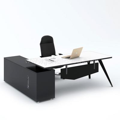 China Luxury Simple Modern Boss Computer Desk Executive Black Unique Design Manager Desk With Cabinet for sale