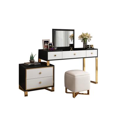 China Luxury Bedroom Furniture Mirror Dresser Table Modern Vanity Table Mirror Set Dresser With Stool for sale