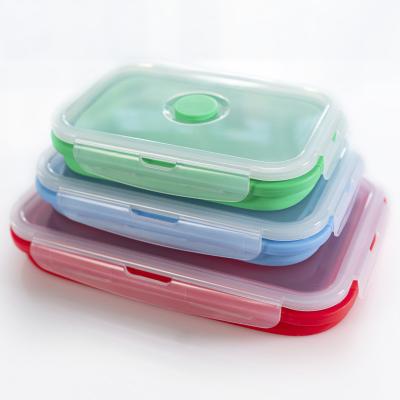 China Sustainable Set of 3 Small and Large Silicone Lunch Box Collapsible Food Storage Containers for Microwave and Freezer Safe for sale