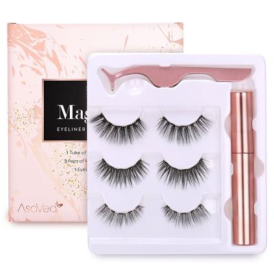 China 25-30 Times Styles Wholesale New Cruelty Free Magnetic Eyelashes Set 3D Logo Custom Magnetic Eyeliner And Eyelashes With Tweezers for sale