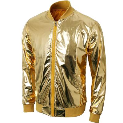 China QUICK DRY Men's Nightclub Baseball Varsity Bomber Jacket Metallic Shiny Slim Zipper Suit Suit for sale