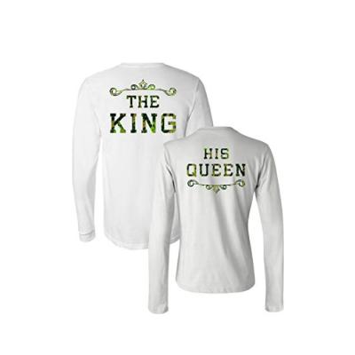 China Custom Print Logo Design King and Queen Anti-pilling Cotton Lovers Long Sleeve Couples T-shirt for sale