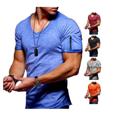 China Men's Workout Gym Training Bodybuilding Muscle Fitness V Collar Compressed Compressed T-Shirt for sale