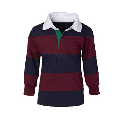 China 100% Antibacterial Cotton Wide Striped Mens Rugby Jersey Long Sleeve Polo Shirt for sale