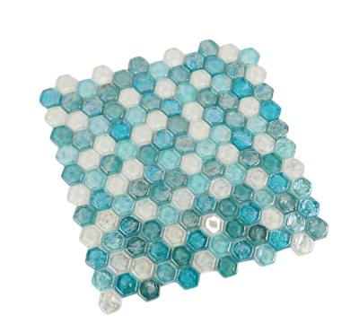 China Modern Hexagon Glass Mosaic Bathroom Living Room Background Wall Tiles for sale