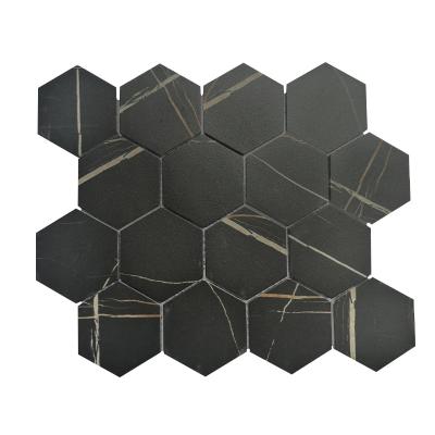 China Modern Minimalist KTV Hexagon Glass Modern Bathroom Mosaic Non-slip Interior Tiles for sale