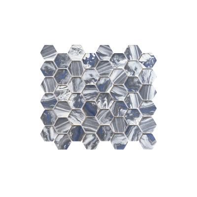 China Modern shaped diy background hexagonal puzzle bathroom crystal glass mosaic tiles for sale