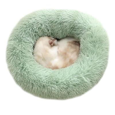 China Indoor Soft Washable Fabric Stocked Felt Fluffy Dog Cat Bed Comfortable Round Sofa Luxury Velvet Cat Bed for sale