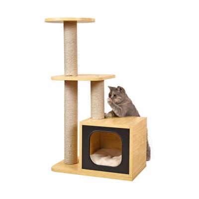 China Easy Stocked Viable Assemble Durable Cat Furniture High Climbing Condo Cat Tree House Cat Scratch Tree for sale