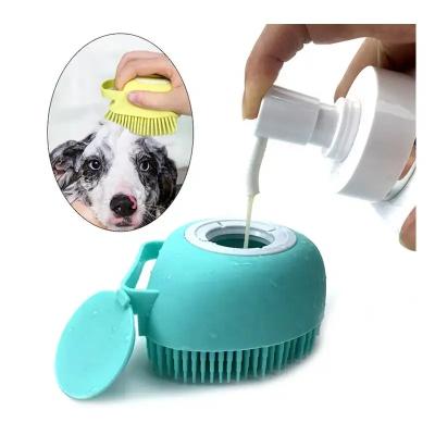 China Pet Stocked Bath Sweeps Massage Shampoo Dispenser Dog Grooming Silicone Shower Brush Portable Dog Shower Massage Brush for sale