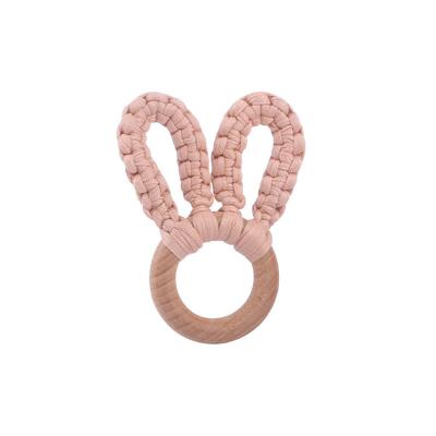 China Wholesale Soft and Soft Beech Ring Teething Toys Baby Food Grade Rabbit Wooden Teether for sale