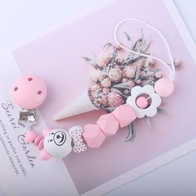 China BPA Free Feeding Wooden Beads Baby Pacifier Clips Wooden Baby Pacifier Chain for sale