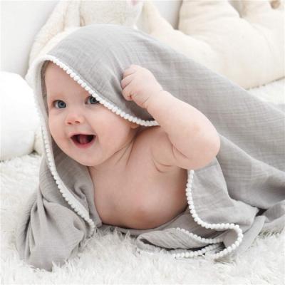 China Anti-static Soft Newborn Baby Bathsuits Wraps Solid Muslin Crepe Cotton Tassel Covers Wraps for sale