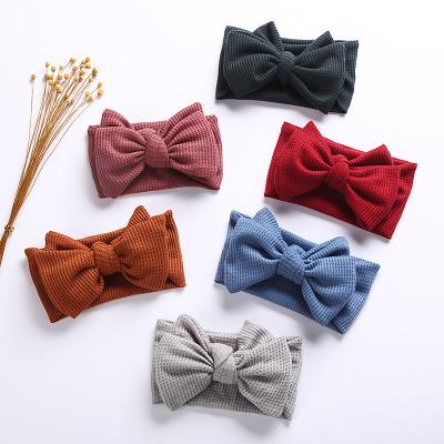 China Stretchy Knit Wide Double Layers Baby Bow Headwrap Kids Headwear Baby Hair Accessories Elastic Waffle Headband for sale