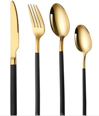 China Viable Flatware Wedding Cutlery Set Bag Titanium Elegant Metal Fashion Stainless Steel Gold Cutlery Set Luxury All-Season for sale