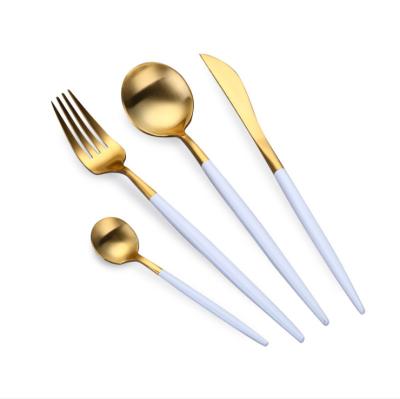 China Viable Popular Printing Gold Knives Forks And Spoons Stainless Steel Cutlery Set For Family Hotel Restaurant for sale