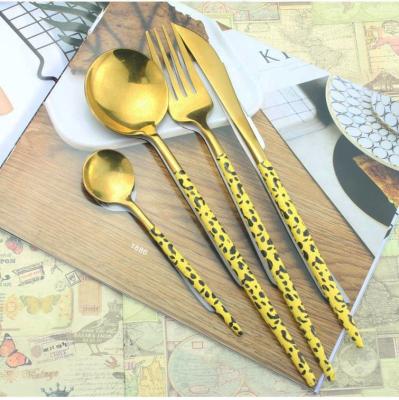 China Sustainable Creative Leopard Printing Portuguese Stainless Steel Cutlery Set For Family Hotel Restaurant for sale