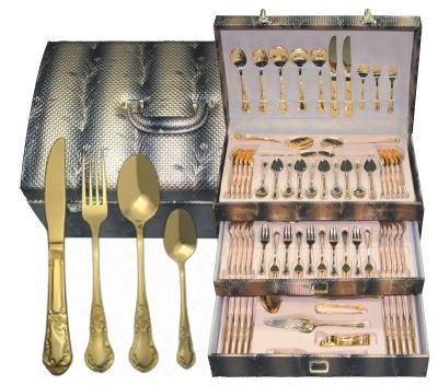 China High Sustainable Quantity 18/10 Stainless Steel Gold Plated Royal Cutlery Set 86pcs For TV Retail Shopping for sale