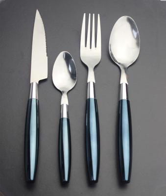 China Workable 16 Pcs Round Chrome Handle Metal Plastic Machine Polished Cutlery Set Bling Handle Table Knife Fork Spoon Set High Quality for sale