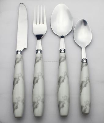 China Hot Selling Minimalist European Style16pcs Hand Stainless Steel Tableware Marble Cutlery PS Set For Wedding And Family for sale