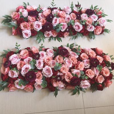 China Flower Runner Wedding Decoration Flower Panels Burgundy Flower Table Runners For Wall Runner for sale