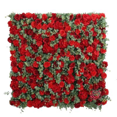 China Customized Outdoor Artificial Red Flower Wall Wedding Decor With Metal Stand for sale