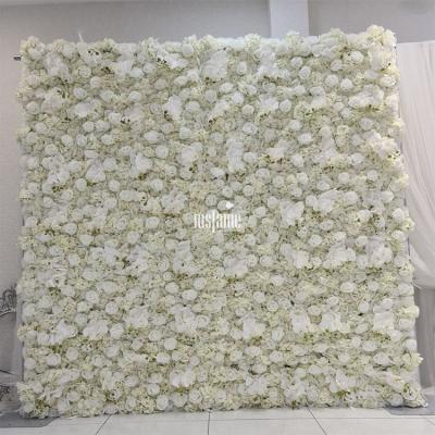 China Roll Up Flower Wall Hotel Decoration Indoor Wedding Flowers Backdrop 3d Roll Up White Flower Wall for sale