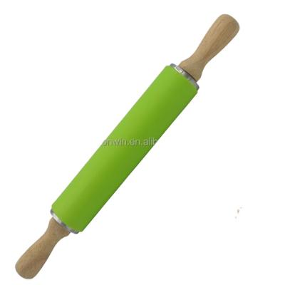 China Food Grade Sustainable Rubber Wooden Handle Promotion Item F3-023 Silicone Baking Pin for sale