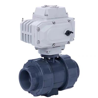 China DN80 UPVC PVC Normally Closed Motorized Ball Valve 2/2 Way General Unions True Doubles With Electric Actuator for sale