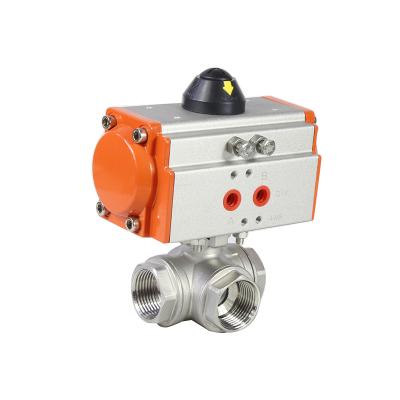 China General Wholesale DN20 High Pressure SS 304 Cf8m 1000wog L Three Way Port Pneumatic Actuator Ball Valve for sale