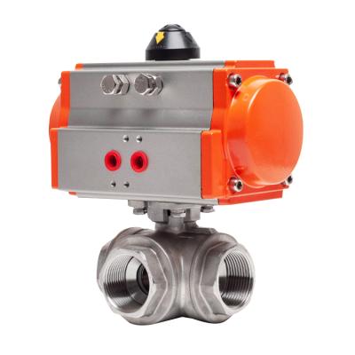 China General 3 Way T Tri Port Flange Connection Pneumatic Actuator Sanitary Ball Valve for sale