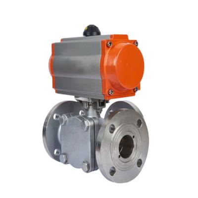 China Stainless Steel 304 316 General Double Acting 3 Way Flange Pneumatic Ball Valve for sale