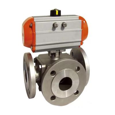 China Double Acting Single Acting Flange Stainless Steel Overall Best Selling 3 Way Pneumatic Ball Valve for sale