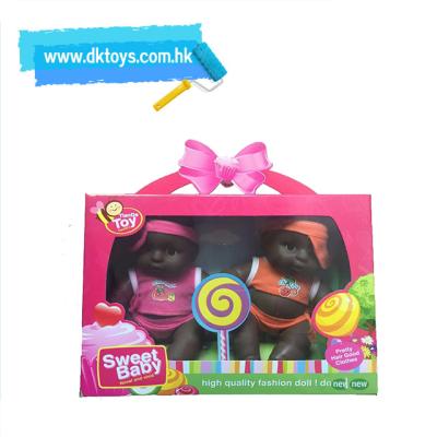 China Eco-friendly Gift 2PCS Black Skin Material Doll Soft 8 Inch Doll Baby Gift Set for sale