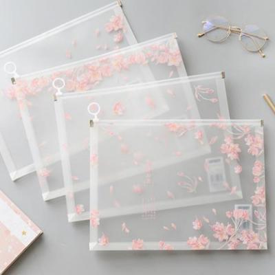 China Lovely Lovely Cherry Sakura PP Eco-friendly A5 Document Bags Folder Stationery Storage Organizer Zipper Bags Filing Products for sale