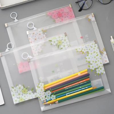 China Eco-friendly Cherry Sakura PP Document Bags Folder Stationery Storage Organizer Zipper Bags Filing Products for sale