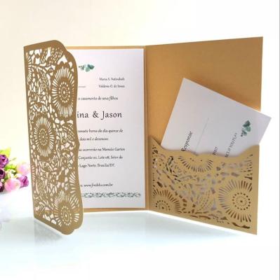 China 1pcs Eco-friend Gold Red White Laser Cut Flora Wedding Invitations Card Luxury Elegant Lace Favor Print Wraps Wedding Party Decoration for sale