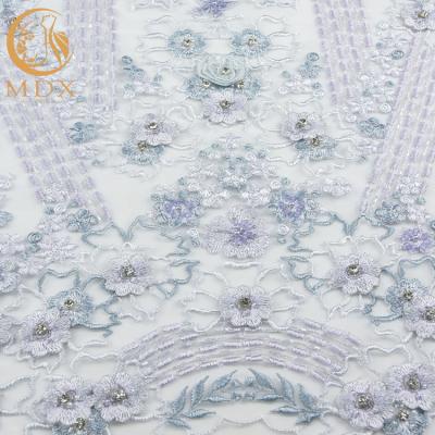 China De perfecte 3D Applique-Met de hand gemaakte 80% Nylon Luxe Geparelde Stof van de Kantstof Te koop