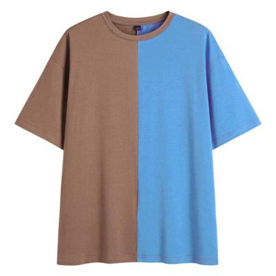 China Solid Two Color Patchwork T Shirts Breathable Custom Made Comfortable Pullover Street Logo Men Summer Clothing Tops for sale