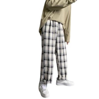 China Breathable Plaid Pants Korean Men Canvas Checked Breathable Wide Leg Pants Summer Harajuku Pants Male Streetwear Fashion Bottoms for sale