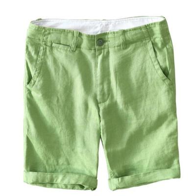 China New Summer 100% Breathable Canvas Shorts For Men Solid Comfortable Casual Shorts Button Waist Straight Breathable Shorts for sale