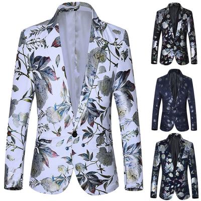 China Autumn Men Business Wedding Long Sleeve Print Suit Coat Casual Floral Single Button Blazers Slim Fit For Men Elegant Suit for sale