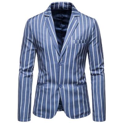 China Autumn Fashion Men Blazer Breathable Single Stripe Daily Breasted Style Casual Blazers Loose Style Male Clothing for sale