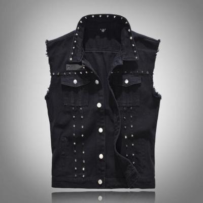 China New Breathable Denim Vest For Men Fashion Motorcycle Style Black Jeans Waistcoat Rivet Punk Rock Cowboy Sleeveless Vest for sale