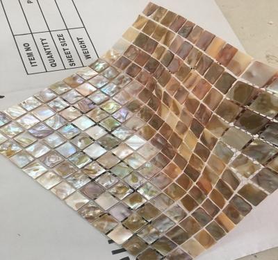 China Brown Square Seashell Mosaic Wall Tile , Mother Of Pearl Mosaic Tile Backsplash for sale