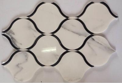 China Black Marble Stone And Glass Mosaic Tiles Sheets , Glass Mosaic Kitchen Tiles Floor Pattern for sale